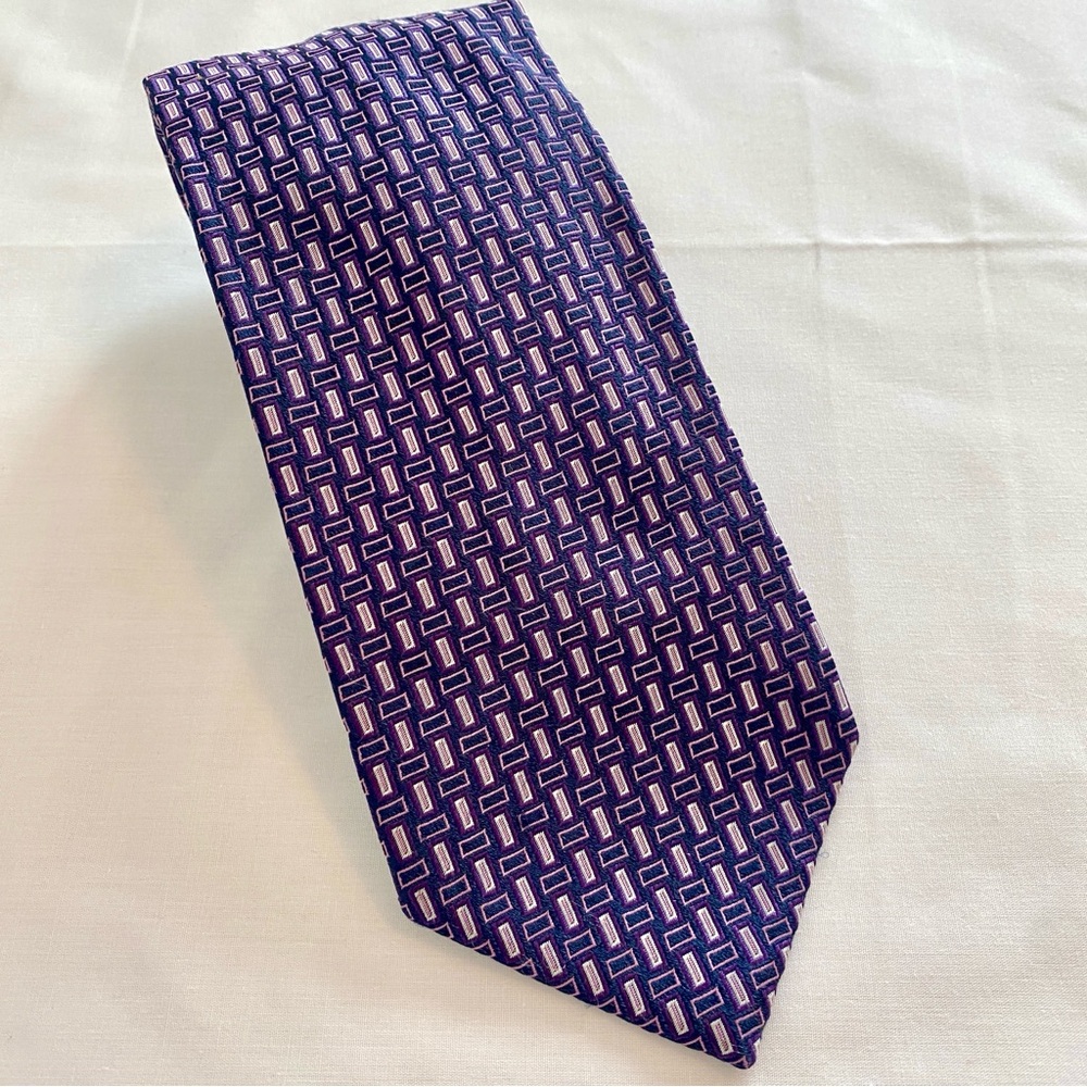 Massimo Bizzocchi Purple Blue Geometric Tie